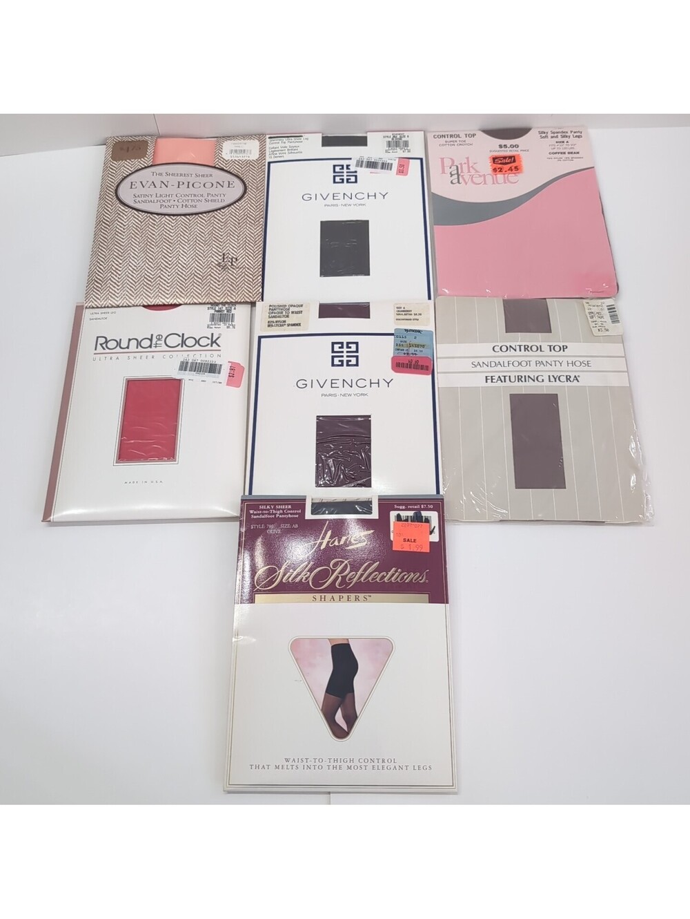 Vintage Pantyhose Lot of 7 Givenchy Evan-picone Round The Clock Hanes Mix Colors